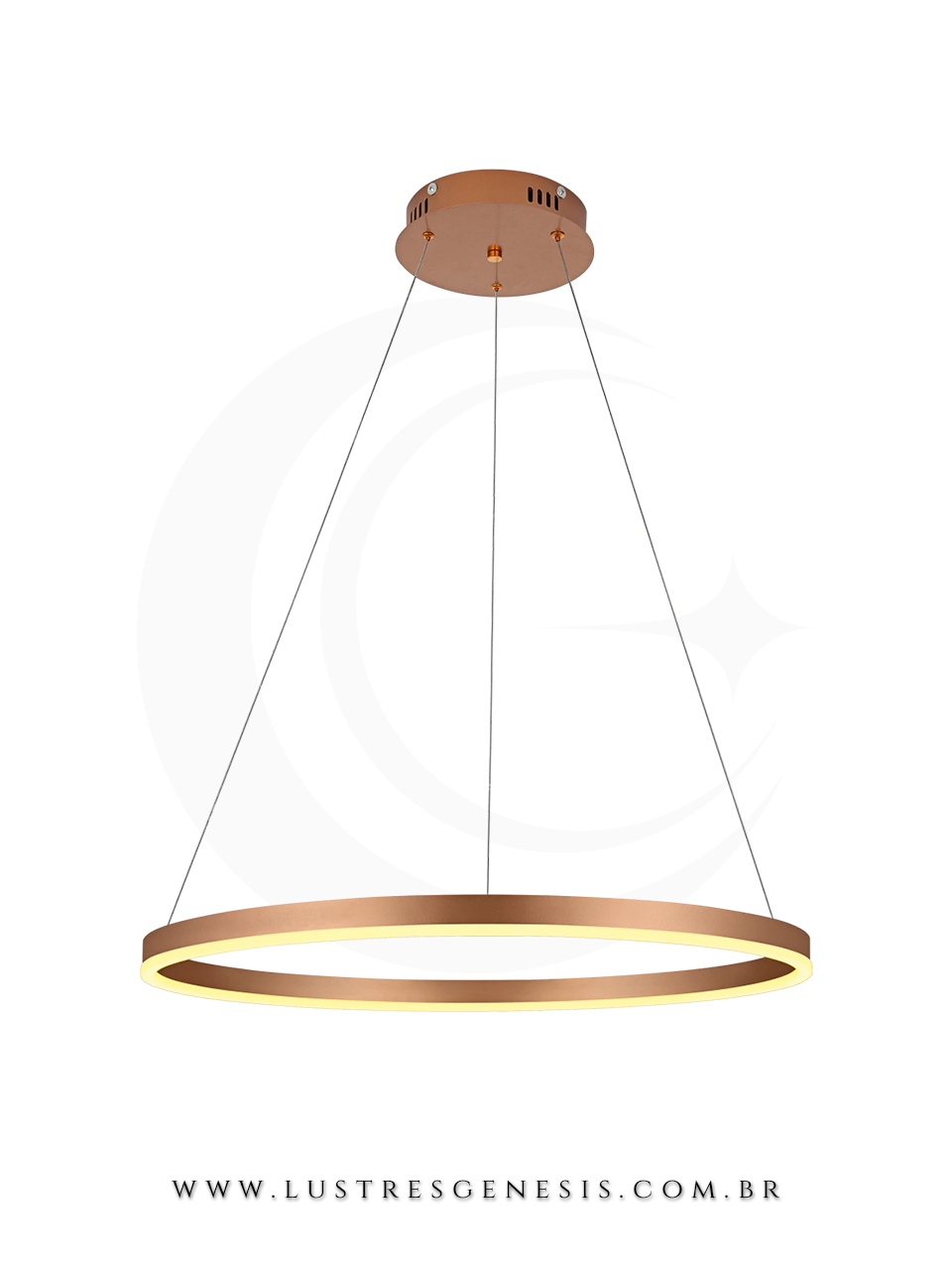 Lustre pendente Ring Aliança dourado de 60cm para sala de jantar, quartos, sala de estar e escritórios, estilo moderno e LED, da marca GMH.